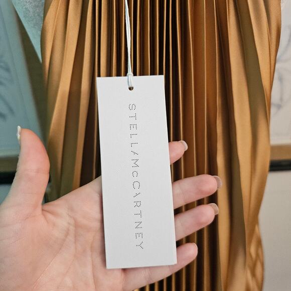 NWT Stella Mccartney Gold Satin Pleated Lace Up Midi Dress $1225 Sz IT 40 US 4 - Picture 8 of 13